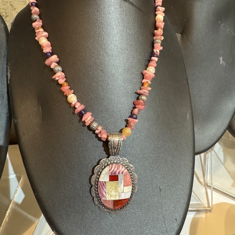 Carolyn Pollack Relios Rhodochrostile 925 Sterling Silver Inlay pendant/Necklace